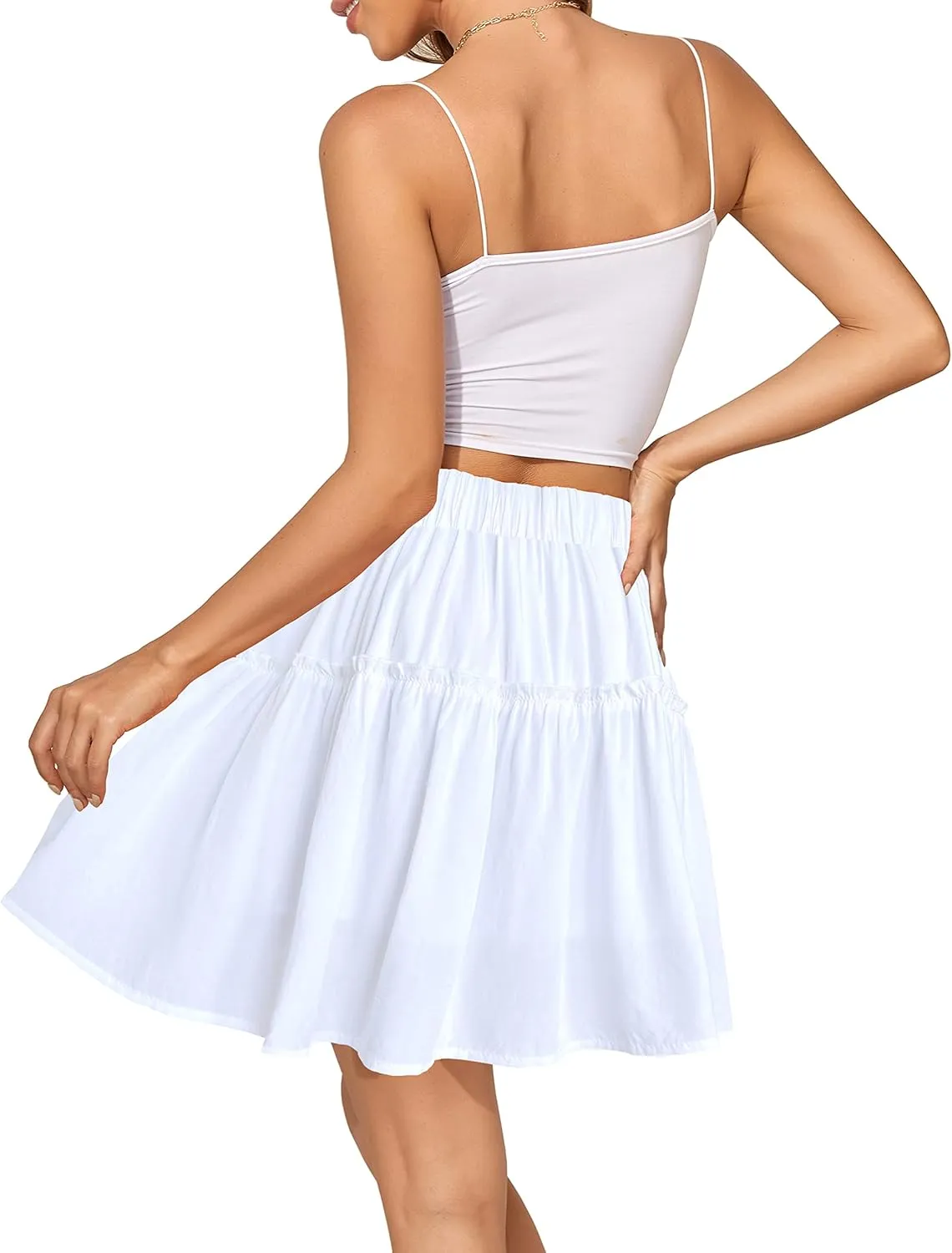 Afibi Women's Summer High Waist Floral Layered Ruffle Pleated Beach Mini Skirt