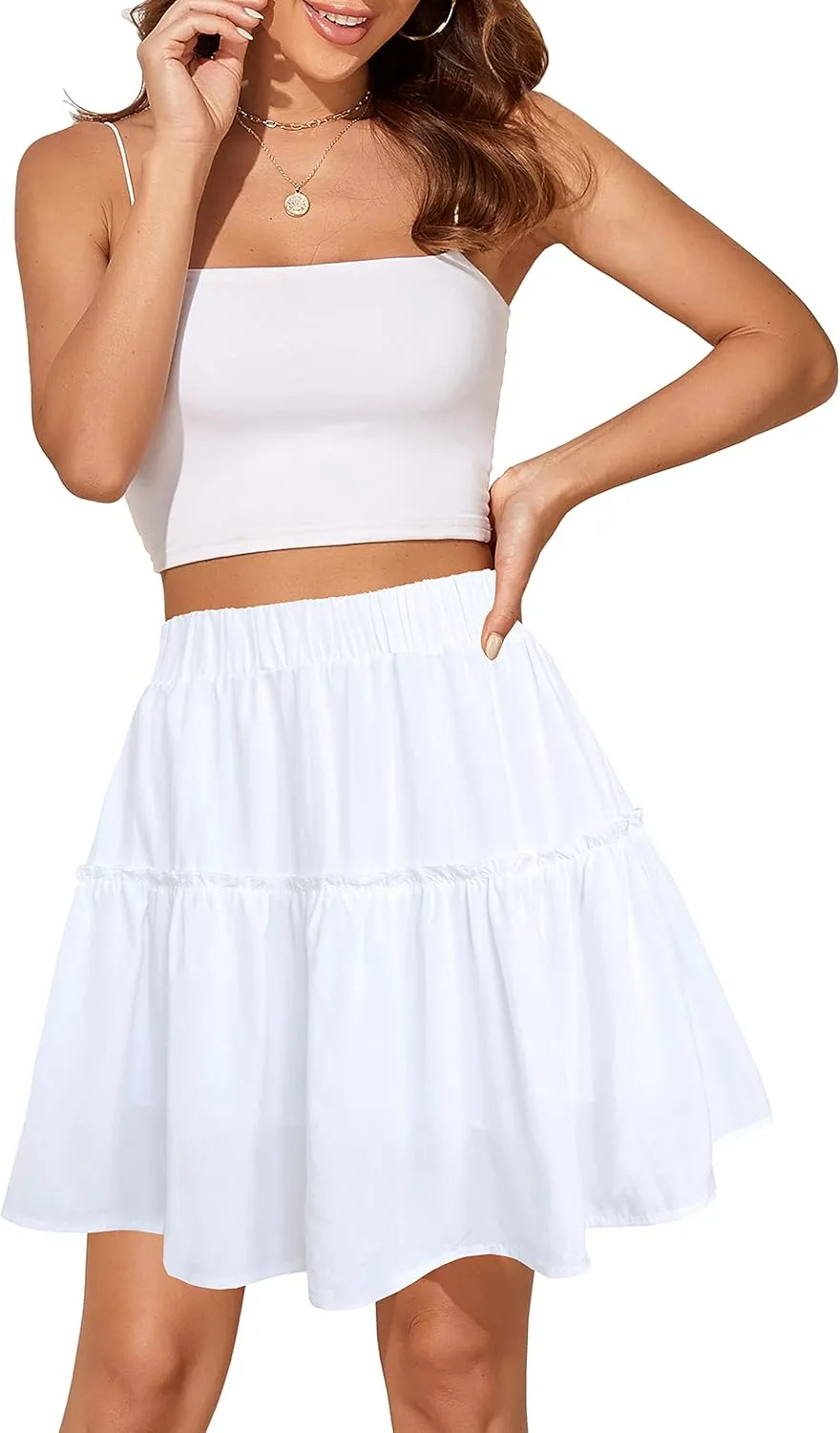 Afibi Women's Summer High Waist Floral Layered Ruffle Pleated Beach Mini Skirt