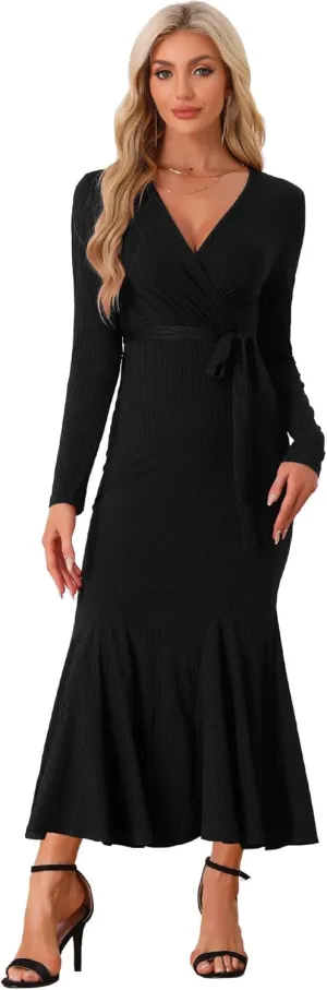 Allegra K Bodycon Long Maxi Dresses for Women 2024 Fall Sweater Ribbed Knit Casual Fishtail Mermaid Dress