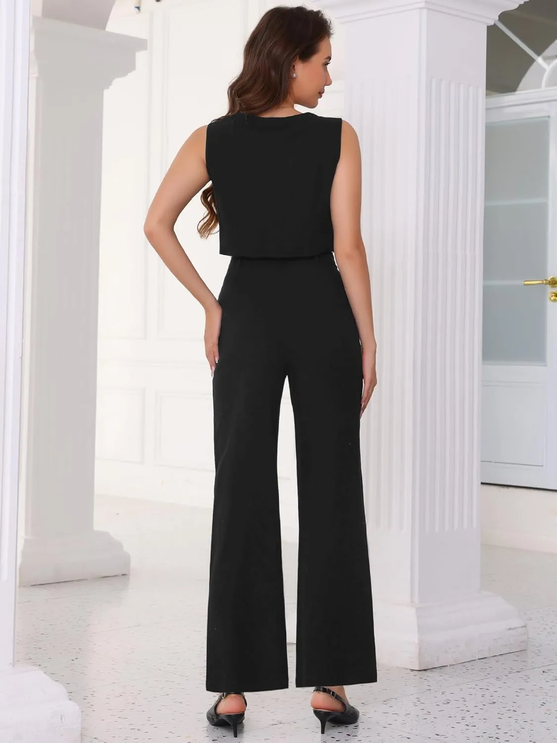 Allegra K Summer Two Piece Sets for Women Linen Crop Vest Wide Leg Pant Suits Dressy Casual Outfits
