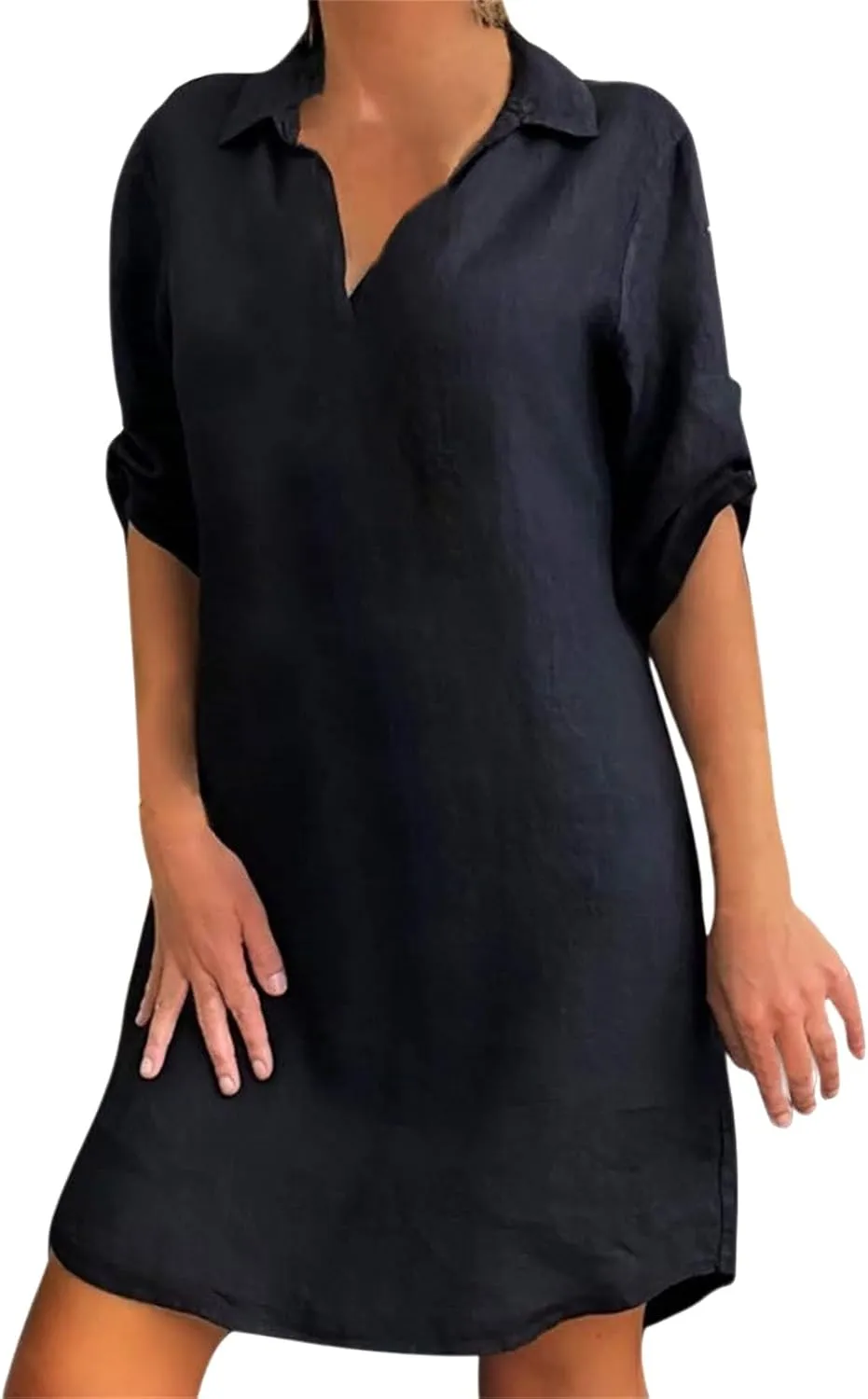 Beach Cover Ups for Women Loose Fit Cotton and Linen Short Sleeve Shirt Lapel Dresses Bathing Suit Cover Up Dresses
