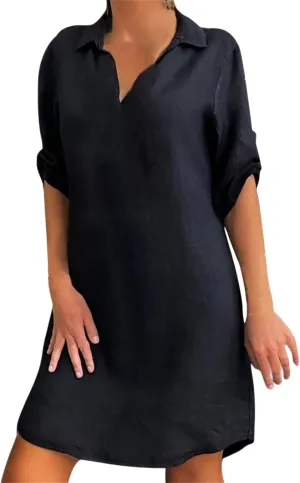 Beach Cover Ups for Women Loose Fit Cotton and Linen Short Sleeve Shirt Lapel Dresses Bathing Suit Cover Up Dresses