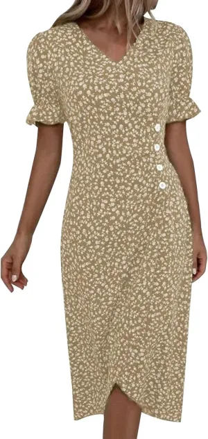 Beach Dresses for Women 2025 Spring Trendy Elegant Wrap V Neck Floral Boho Sundress High-Low Hem Flowy Midi Dress