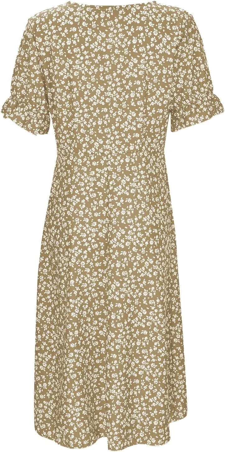Beach Dresses for Women 2025 Spring Trendy Elegant Wrap V Neck Floral Boho Sundress High-Low Hem Flowy Midi Dress