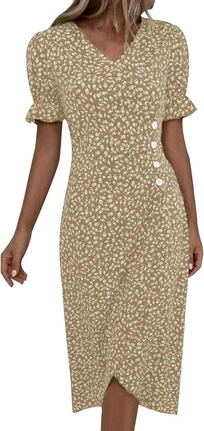 Beach Dresses for Women 2025 Spring Trendy Elegant Wrap V Neck Floral Boho Sundress High-Low Hem Flowy Midi Dress