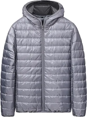 BIFUTON Men's Lightweight Puffer Down Jackets Detachable Zipper Hoodies Winter Coat Cotton Padded Coat for Travel Ski Jackets