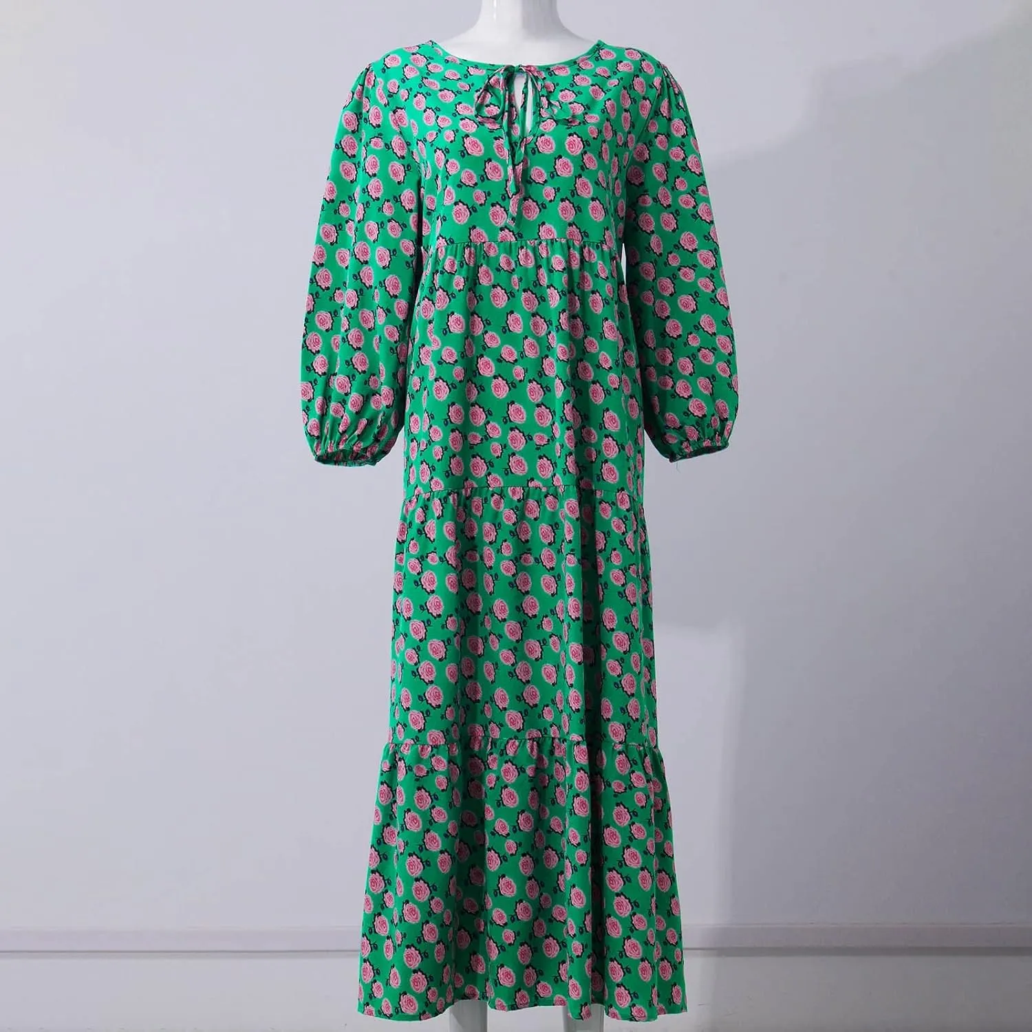 Boho Maxi Dresses for Women 2025 Casual Loose Fit Summer Long Bohemian Dress 3/4 Sleeve V Neck Plus Size Flowy Spring Dress