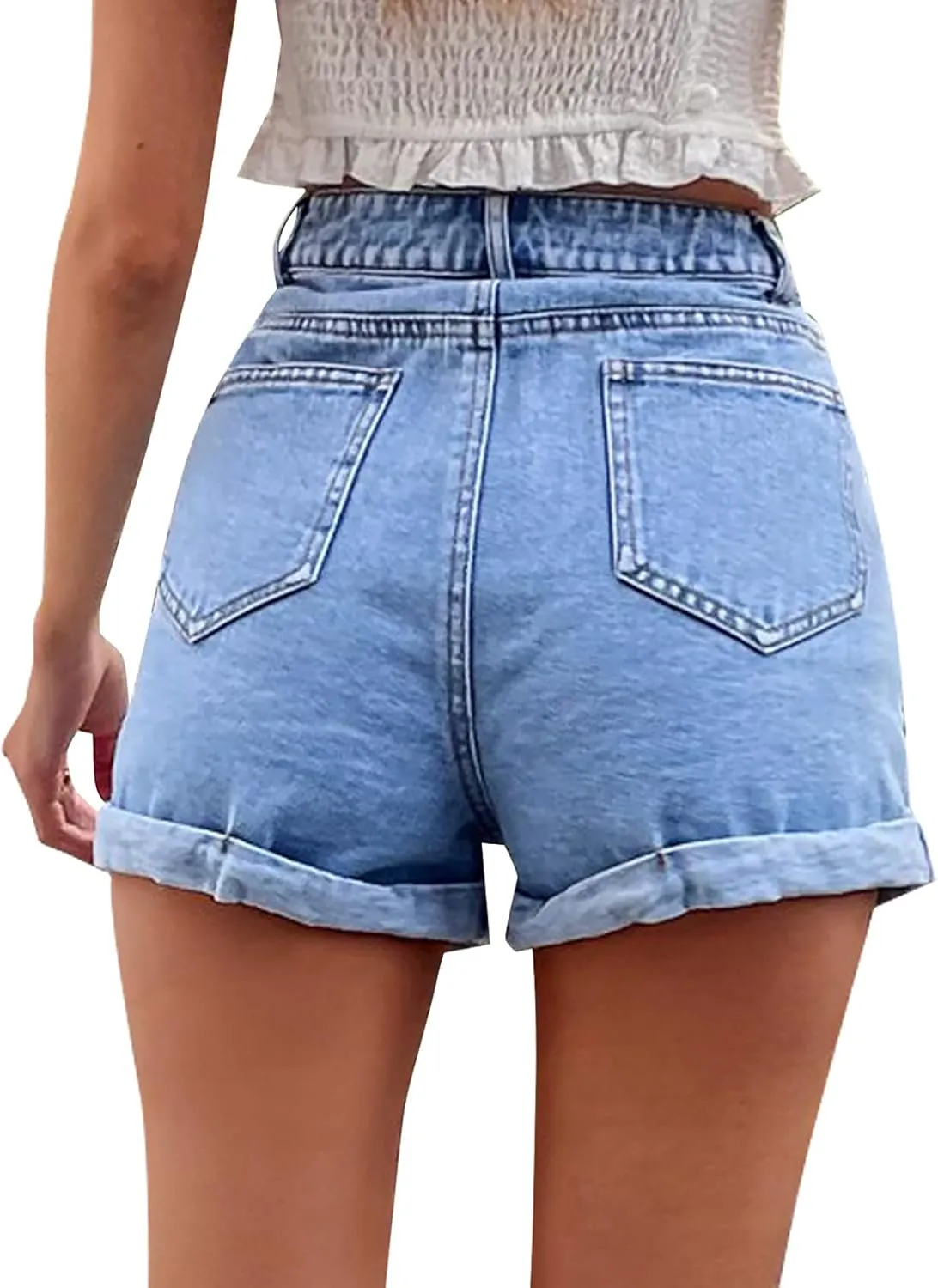 BTDECLAR Womens Jean Shorts High Waisted Rolled Hem Distressed Short Jeans Stretchy Casual Loose Denim Shorts with Pockets