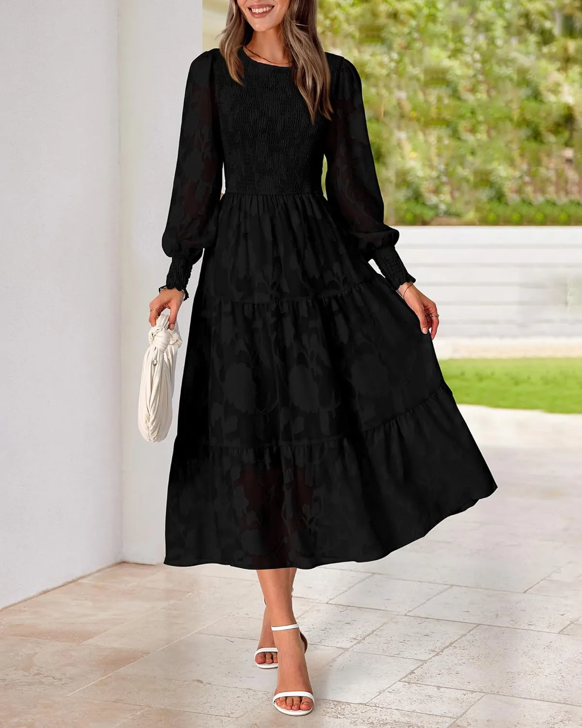 BTFBM Casual Women's 2025 Spring Dresses Elegant Wedding Guest Dress Long Sleeve Floral Midi Dress Flowy Bohemian Long Dress