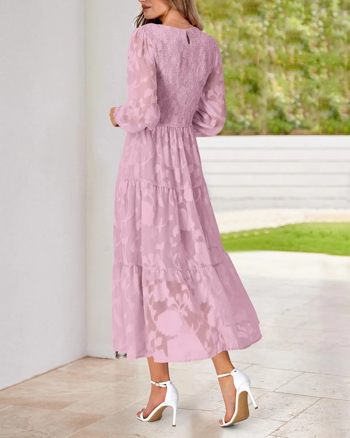 BTFBM Casual Women's 2025 Spring Dresses Elegant Wedding Guest Dress Long Sleeve Floral Midi Dress Flowy Bohemian Long Dress