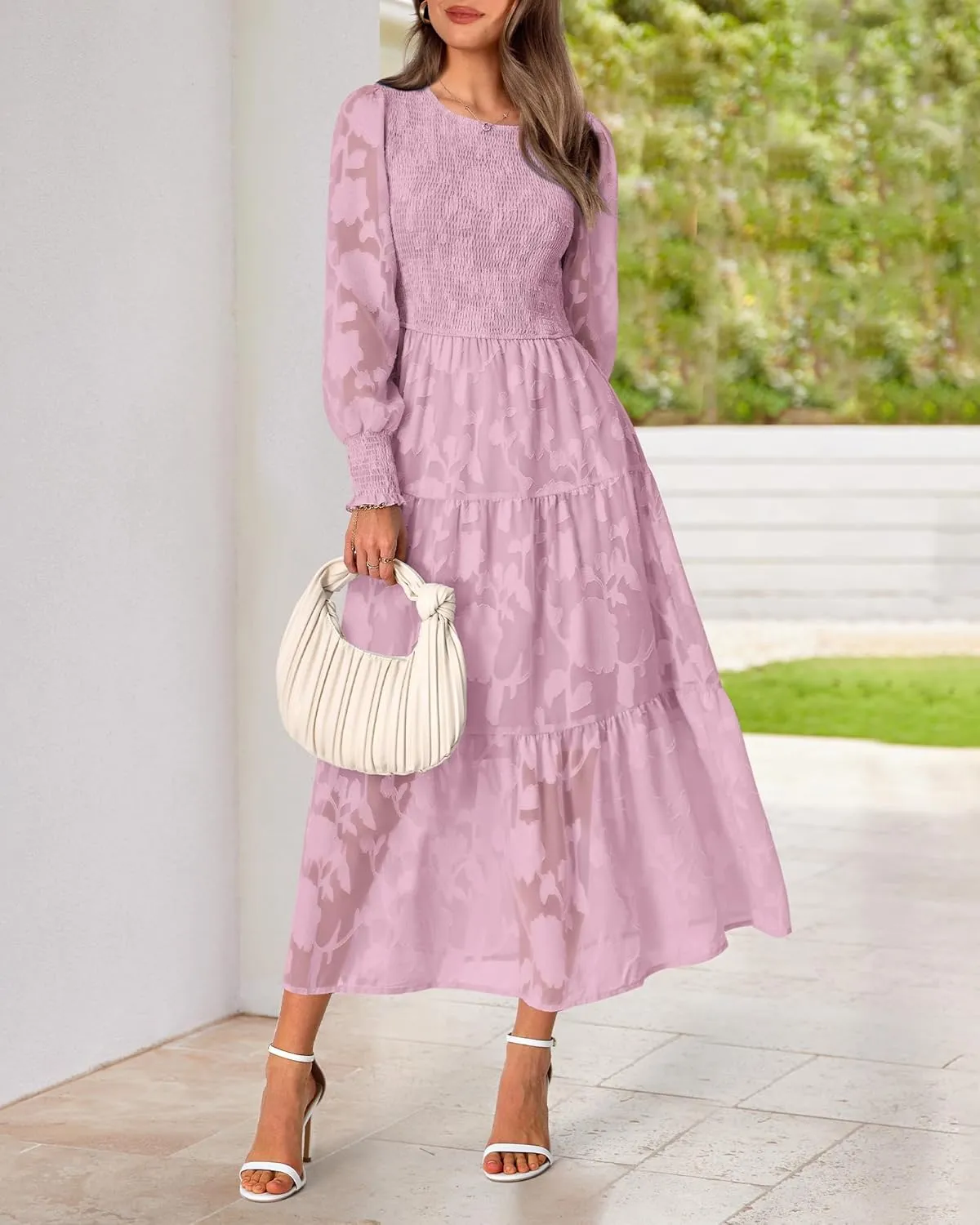 BTFBM Casual Women's 2025 Spring Dresses Elegant Wedding Guest Dress Long Sleeve Floral Midi Dress Flowy Bohemian Long Dress