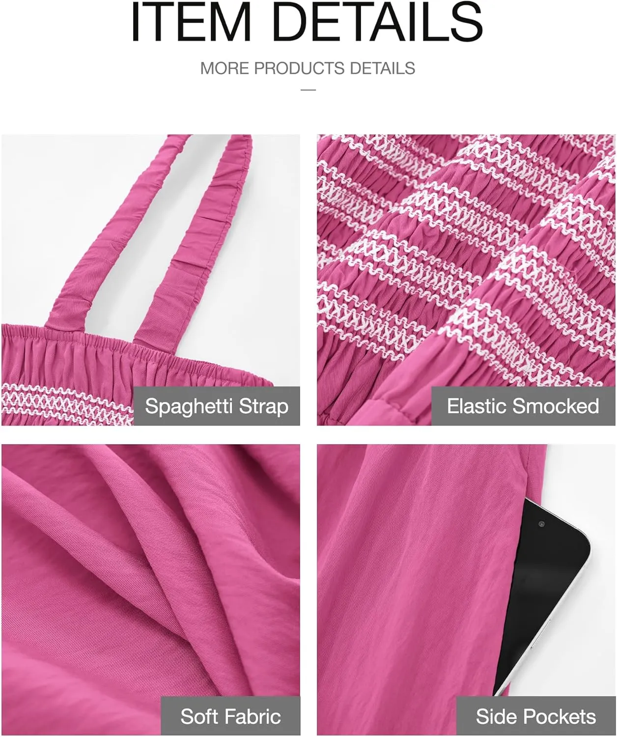 BTFBM Summer Midi Dresses for Women 2025 Spring Sleeveless Square Neck Smocked Flowy Long Beach Vacation Sundress Pocket