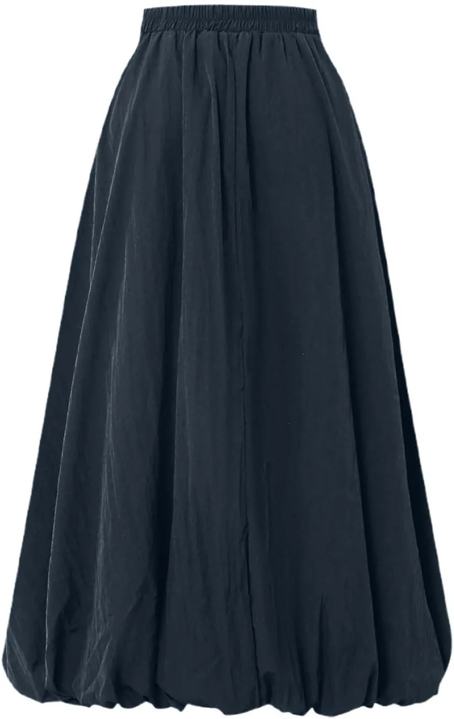 Bubble Skirts for Women Y2K Elastic Waist Pleated Flowy A-Line Puffy Hem Bubble Midi Long Skirt Dress with Pockets