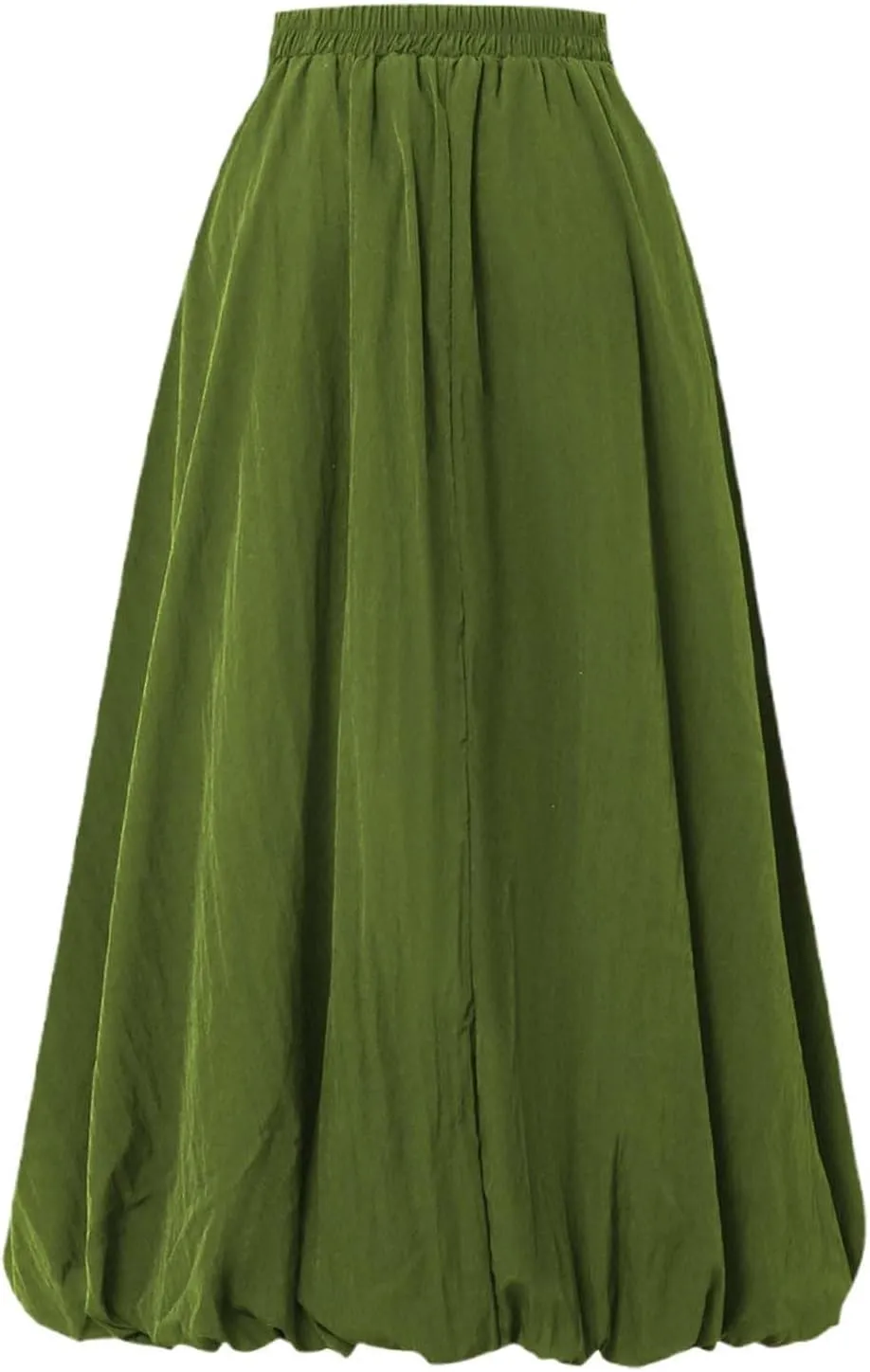 Bubble Skirts for Women Y2K Elastic Waist Pleated Flowy A-Line Puffy Hem Bubble Midi Long Skirt Dress with Pockets