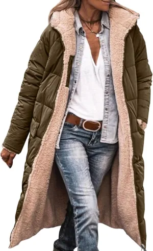 Canbebig Women 2023 Warm Winter Coats Reversible Sherpa Fleece Puffer Jackets Hooded Outerwear Thicken Warm Fashion Overcoat