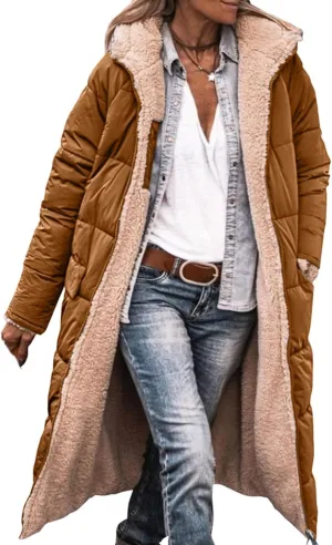 Canbebig Women 2023 Warm Winter Coats Reversible Sherpa Fleece Puffer Jackets Hooded Outerwear Thicken Warm Fashion Overcoat