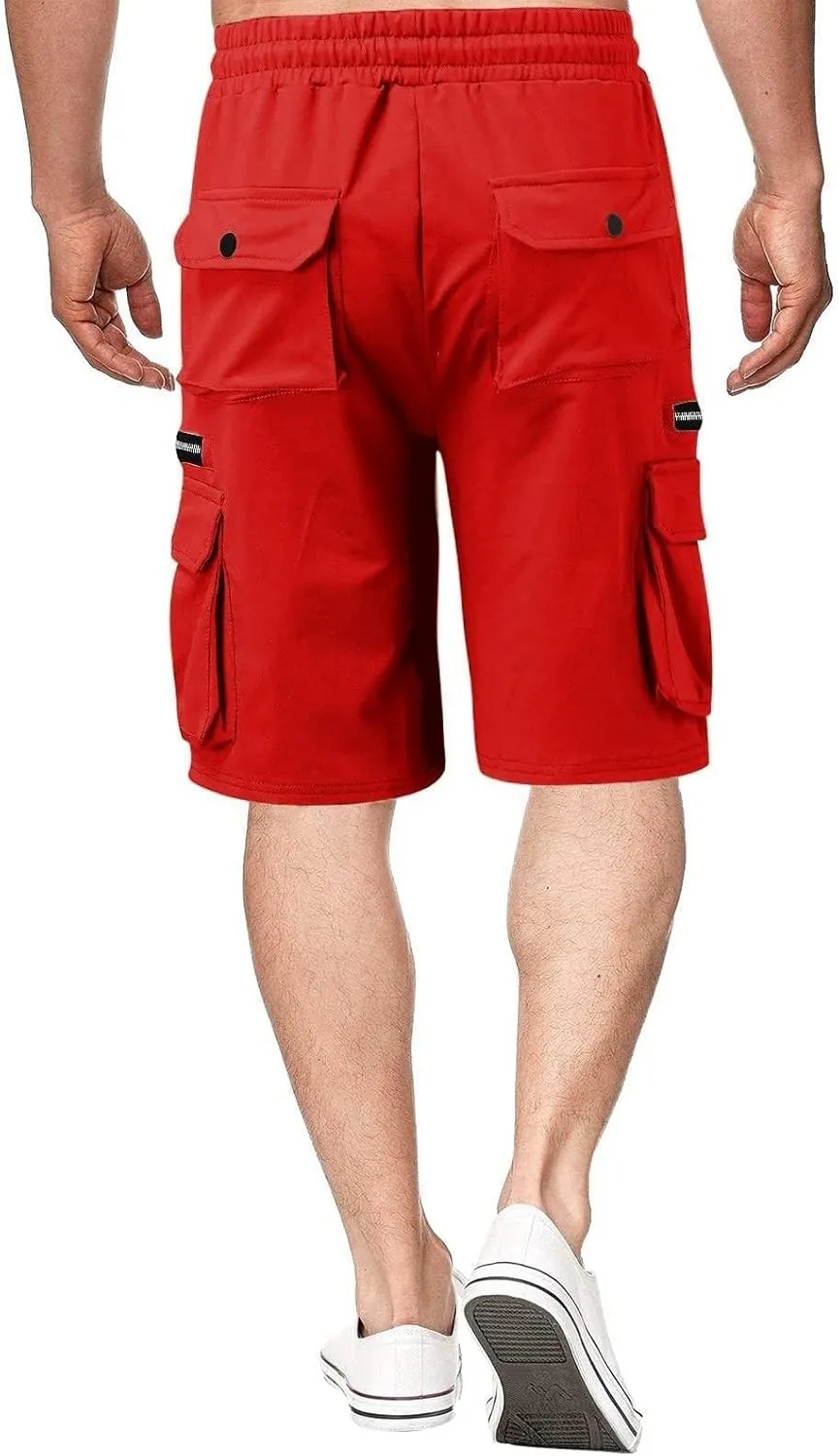 Cargo Shorts for Men Big and Tall Elastic Waist Hiking Work Shorts Outdoor Golf Jogger Running Shorts Zipper Pockets