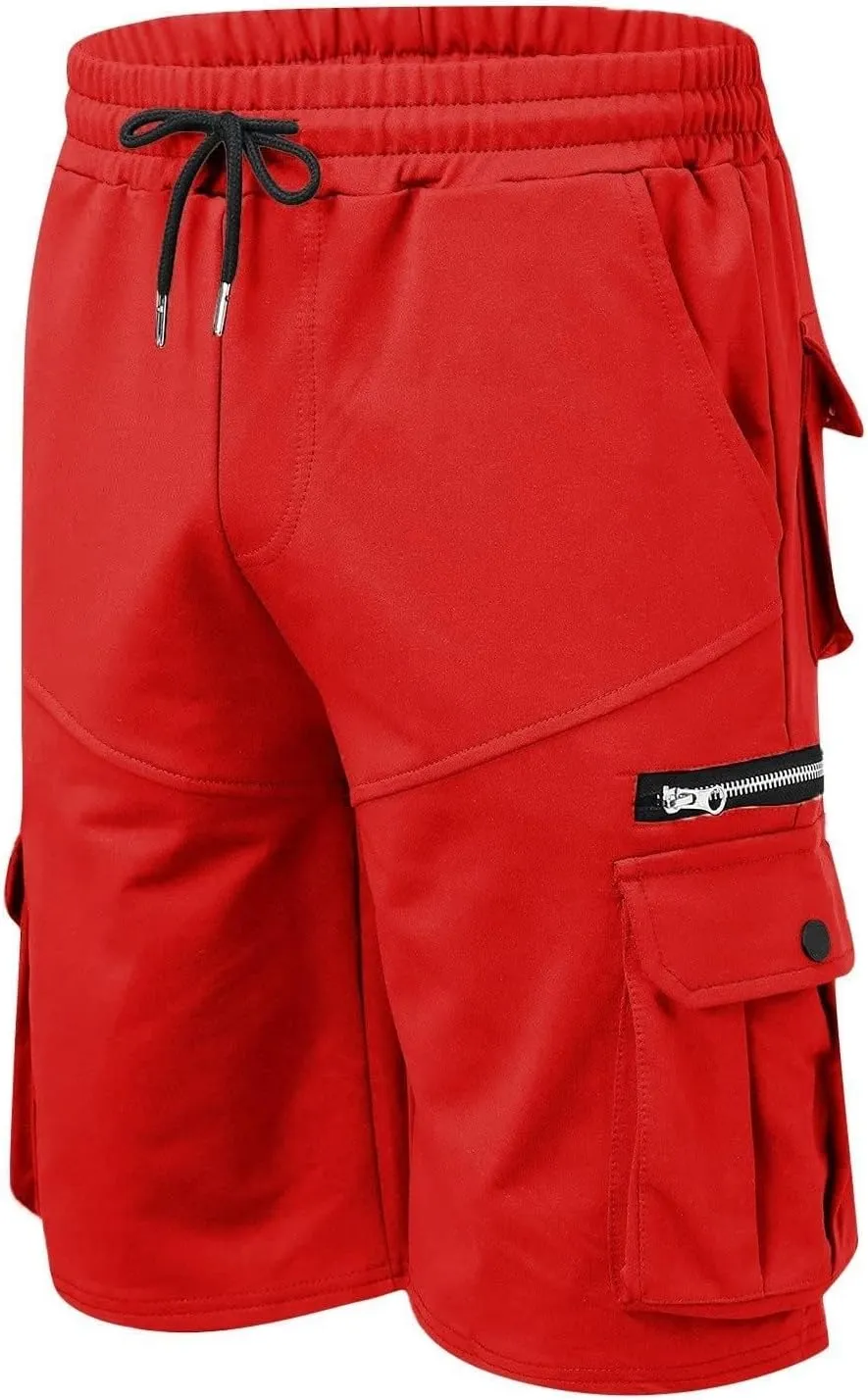Cargo Shorts for Men Big and Tall Elastic Waist Hiking Work Shorts Outdoor Golf Jogger Running Shorts Zipper Pockets