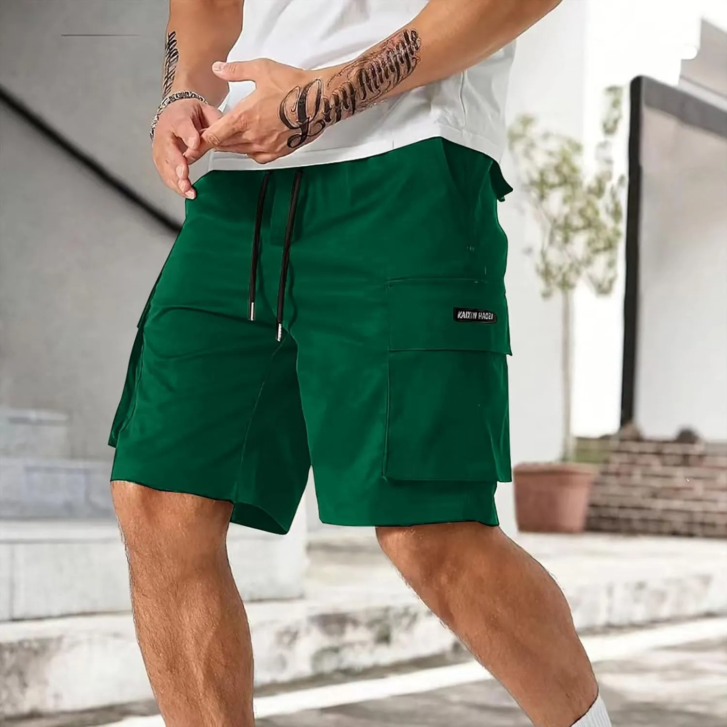 Cargo Shorts Men Drawstring Waist Utility Pocket Shorts for Outdoor Casual Bermudas or Daily Function Wear Golf