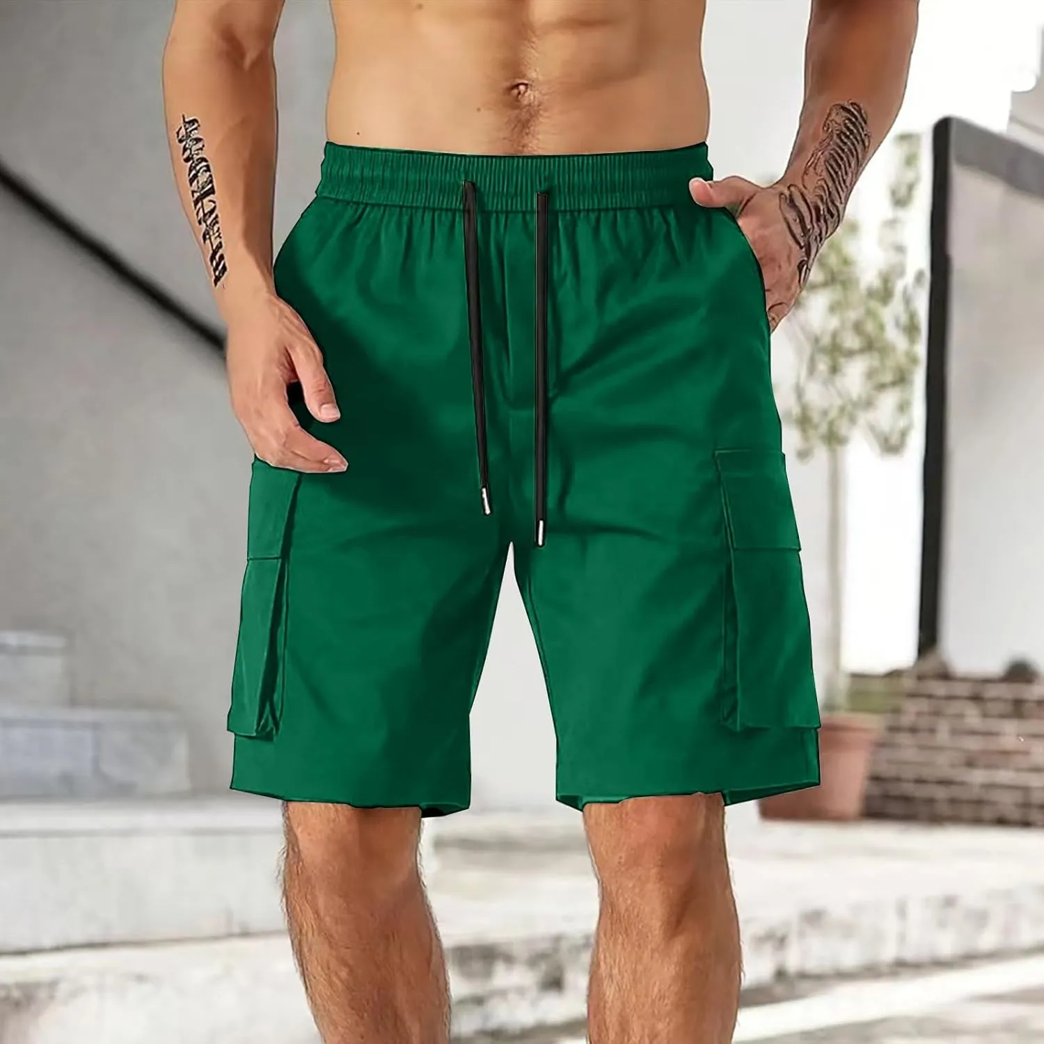 Cargo Shorts Men Drawstring Waist Utility Pocket Shorts for Outdoor Casual Bermudas or Daily Function Wear Golf