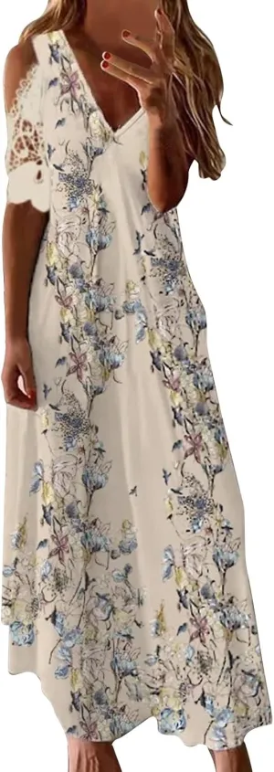Casual Dresses for Women 2024 Trendy Floral Print Deep V Neck Spaghetti Strap Dresses Flowy Sleeveless A-Line Dress