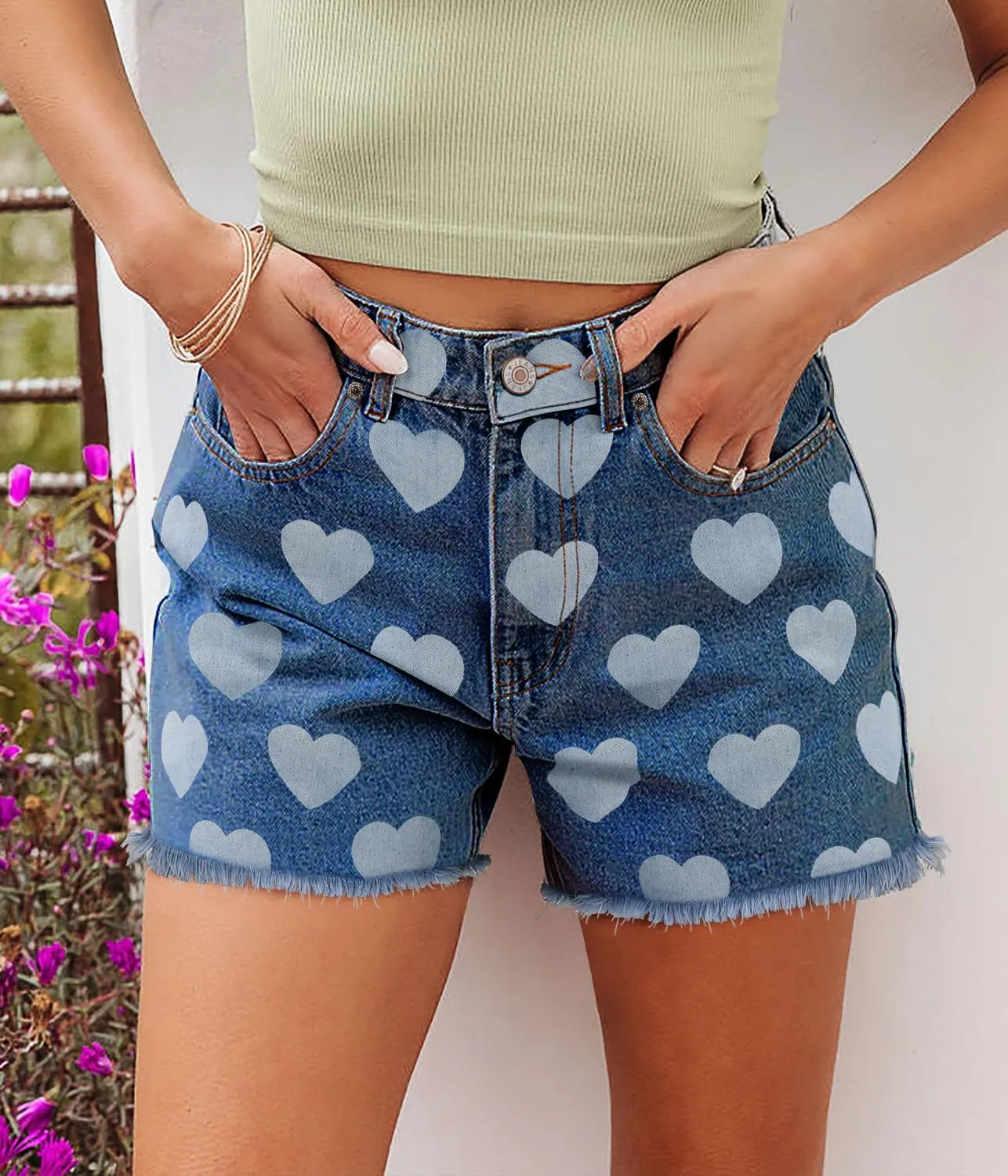 CHICZONE Womens Mid-High Waisted Denim Jean Shorts Ripped Stretchy Summer Hot Short Pants