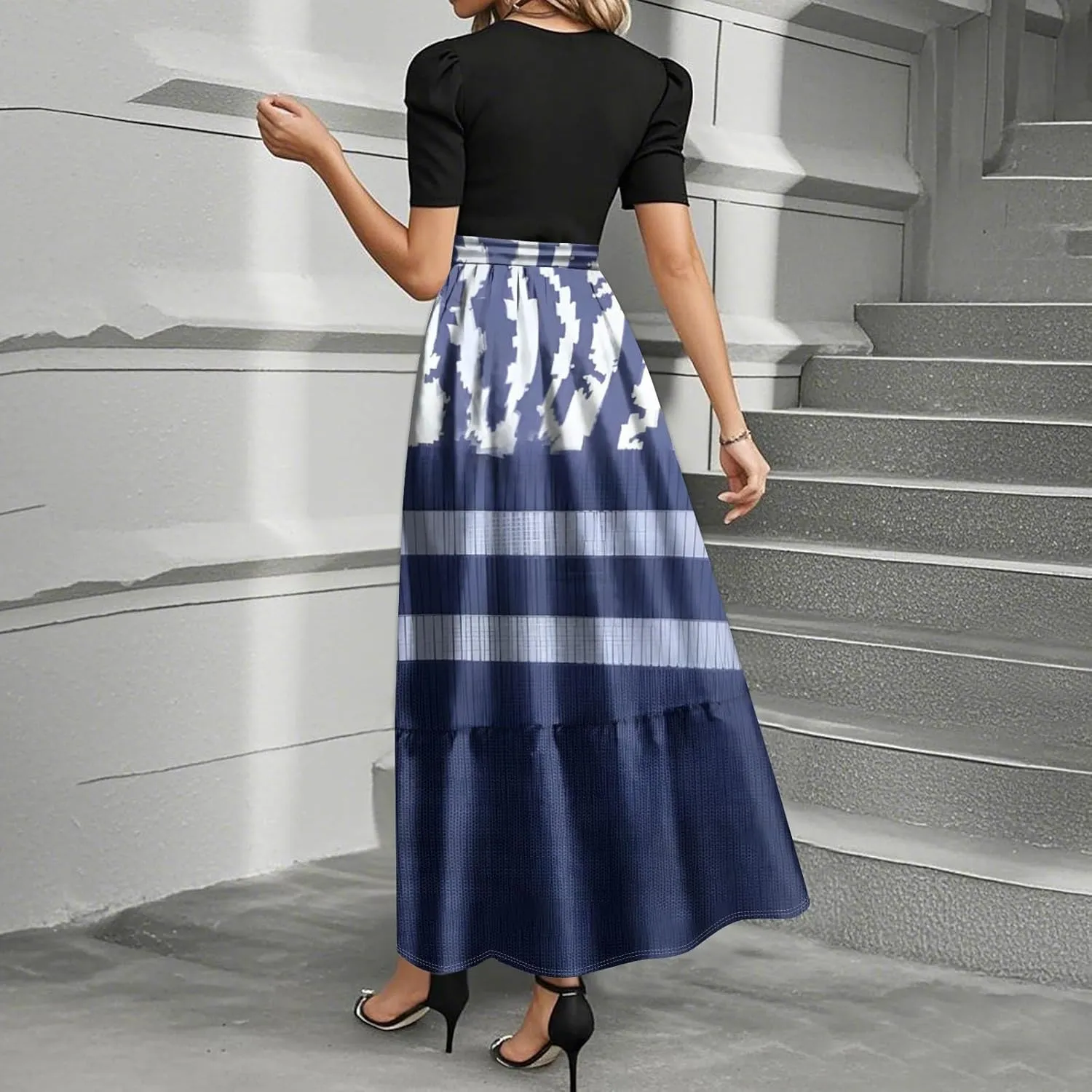 Church Dresses for Women 2025 Floral Short Sleeve Wrap Patchwork Dress Tea Length A Line Tiered Maxi Modest Dress