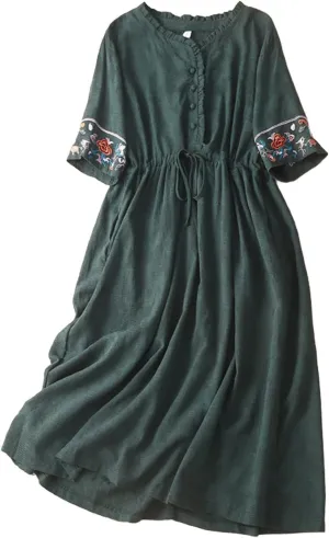 Cotton Linen Dress Women Boho Maxi Dress Summer Cute Summer Dresses A Line T Shirt Flowy Sundress Beach Vacation