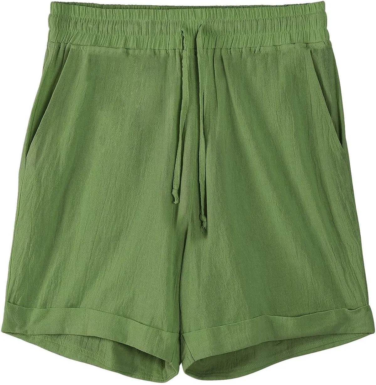 Cotton Linen Shorts for Men Knee Length Elastic Waist Drawstring Lightweight Breathable Casual Lounge Shorts