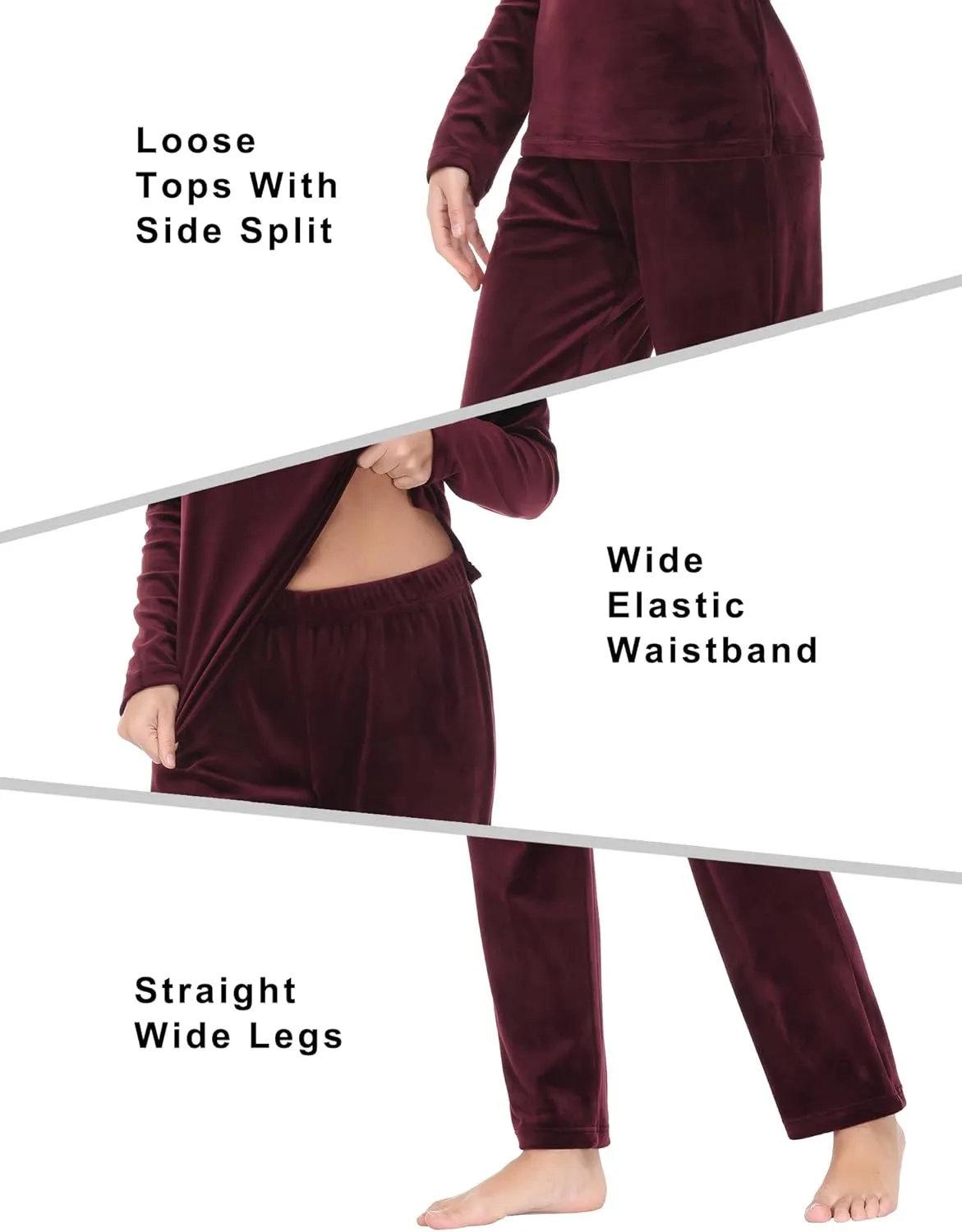 COZZIPLUS Women Velour Sweatsuits Sets Lounge Set 2 Piece Sweatsuit Crew Neck Sweatshirt and Sweatpant Velvet Jogging Suit