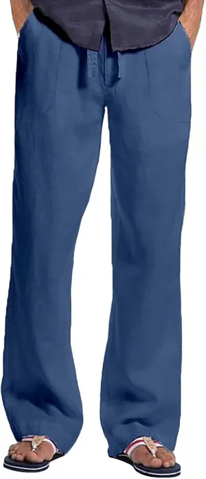 CRNTCEM Casual Linen Pants for Men Summer Travel Beach Pants Lightweight Athletic Workout Trousers Oversized Hiking Sweatpant