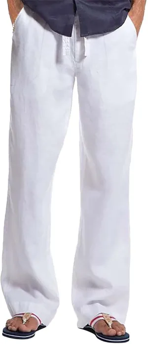 CRNTCEM Casual Linen Pants for Men Summer Travel Beach Pants Lightweight Athletic Workout Trousers Oversized Hiking Sweatpant