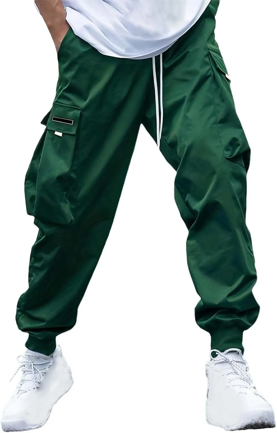 CRNTCEM Mens Baggy Hip Hop Cargo Pants Lightweight Streetwear Grunge Harem Joggers Trousers Trendy Casual Y2K Parachute Pants