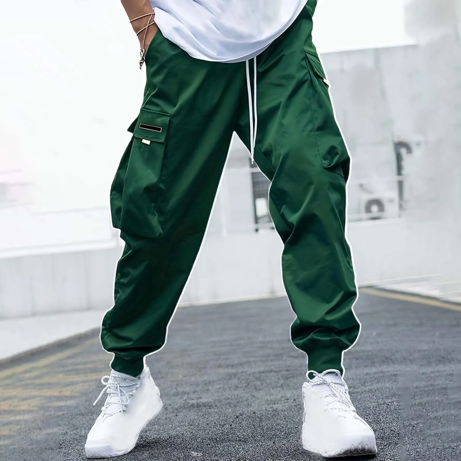 CRNTCEM Mens Baggy Hip Hop Cargo Pants Lightweight Streetwear Grunge Harem Joggers Trousers Trendy Casual Y2K Parachute Pants
