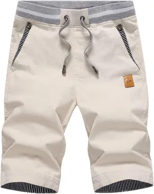 CRNTCEM Mens Casual Cotton Shorts Athletic Workout Tactical Shorts Elastic Waisted Summer Twill Golf Shorts with Pockets