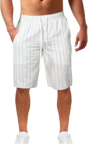 CRNTCEM Mens Cotton Linen Shorts Casual Lightweight Surfing Boardshort Pocket Drawstring Outdoor Travel Beach Yoga Shorts