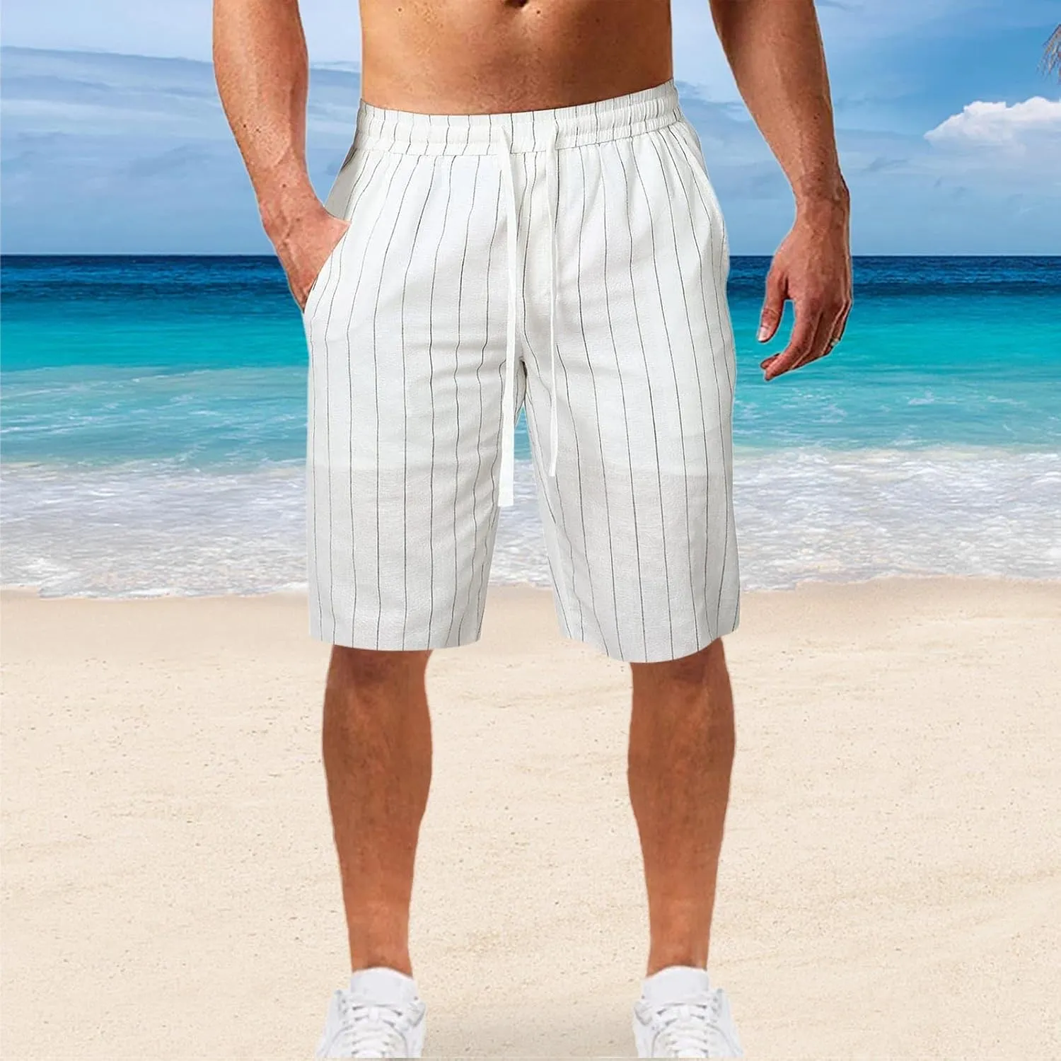 CRNTCEM Mens Cotton Linen Shorts Casual Lightweight Surfing Boardshort Pocket Drawstring Outdoor Travel Beach Yoga Shorts
