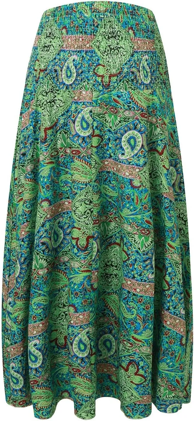 Cute Skirts for Women Trendy High Elastic Waist Paisley Print Loose Pleated Long Flowy Maxi Skirts Ladies Boha Dress