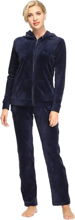 Dolcevida Womens Velour Sweatsuits Sets 2 Piece Tracksuits Outfits Full Zip Hoodie and Sweatpant Set Velvet Jogging Suit