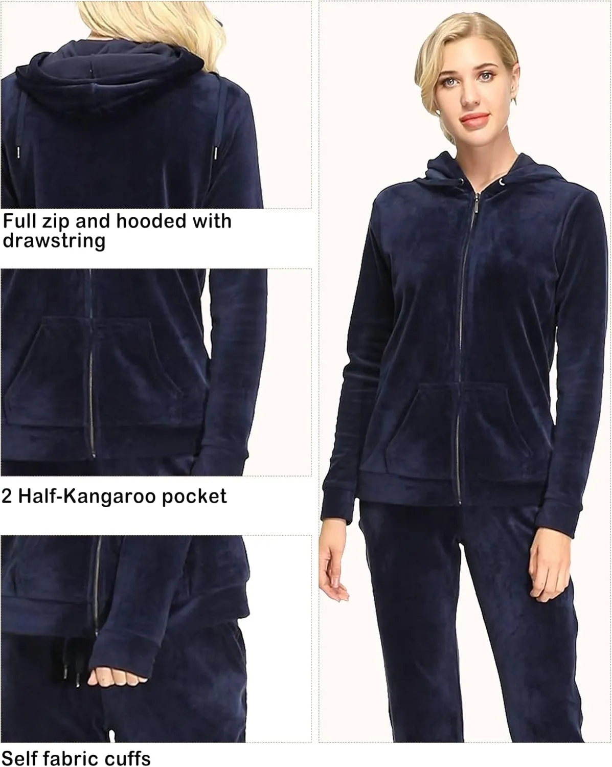 Dolcevida Womens Velour Sweatsuits Sets 2 Piece Tracksuits Outfits Full Zip Hoodie and Sweatpant Set Velvet Jogging Suit