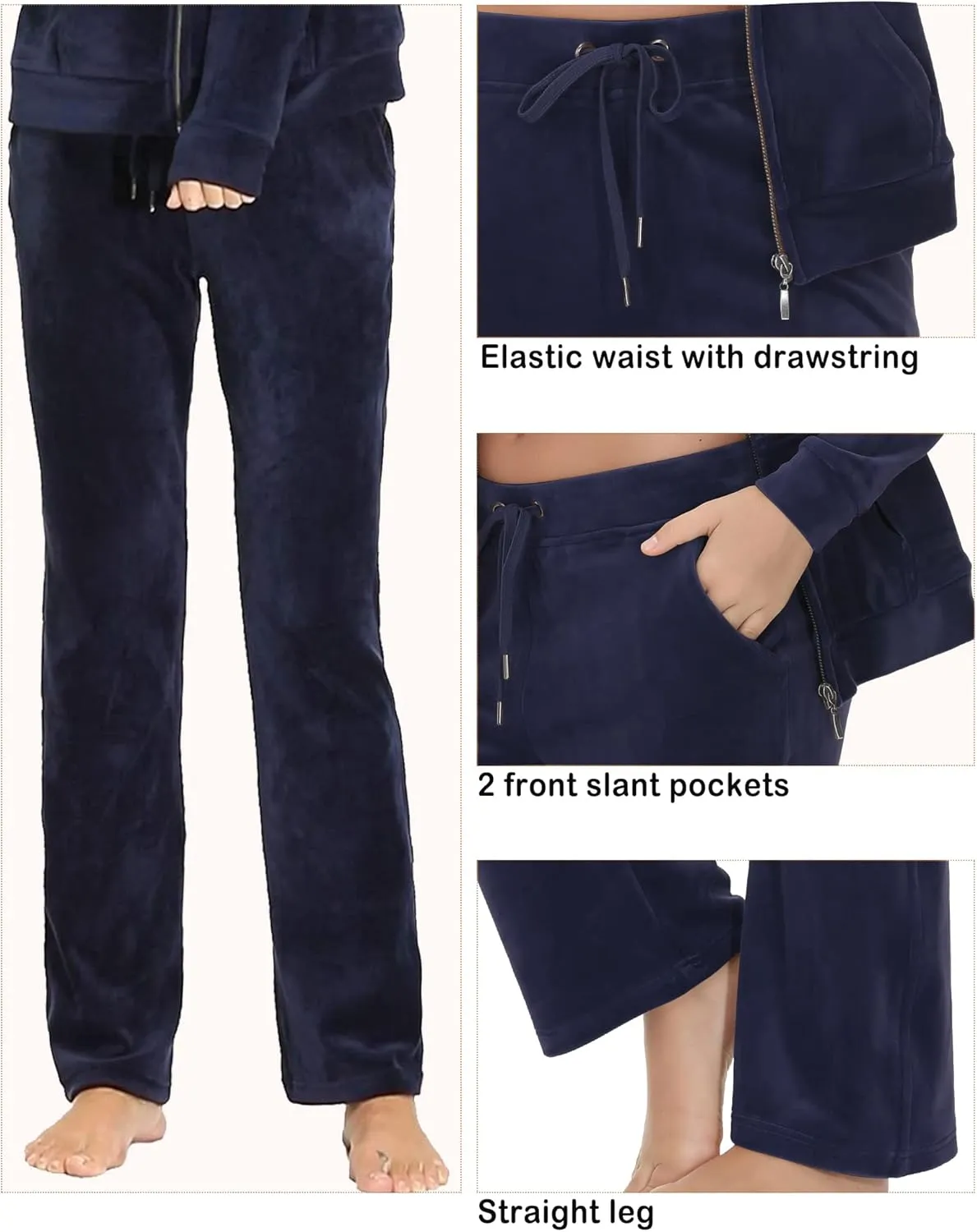 Dolcevida Womens Velour Sweatsuits Sets 2 Piece Tracksuits Outfits Full Zip Hoodie and Sweatpant Set Velvet Jogging Suit