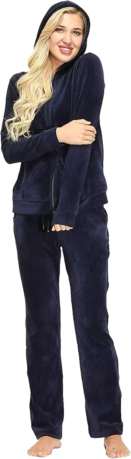 Dolcevida Womens Velour Sweatsuits Sets 2 Piece Tracksuits Outfits Full Zip Hoodie and Sweatpant Set Velvet Jogging Suit