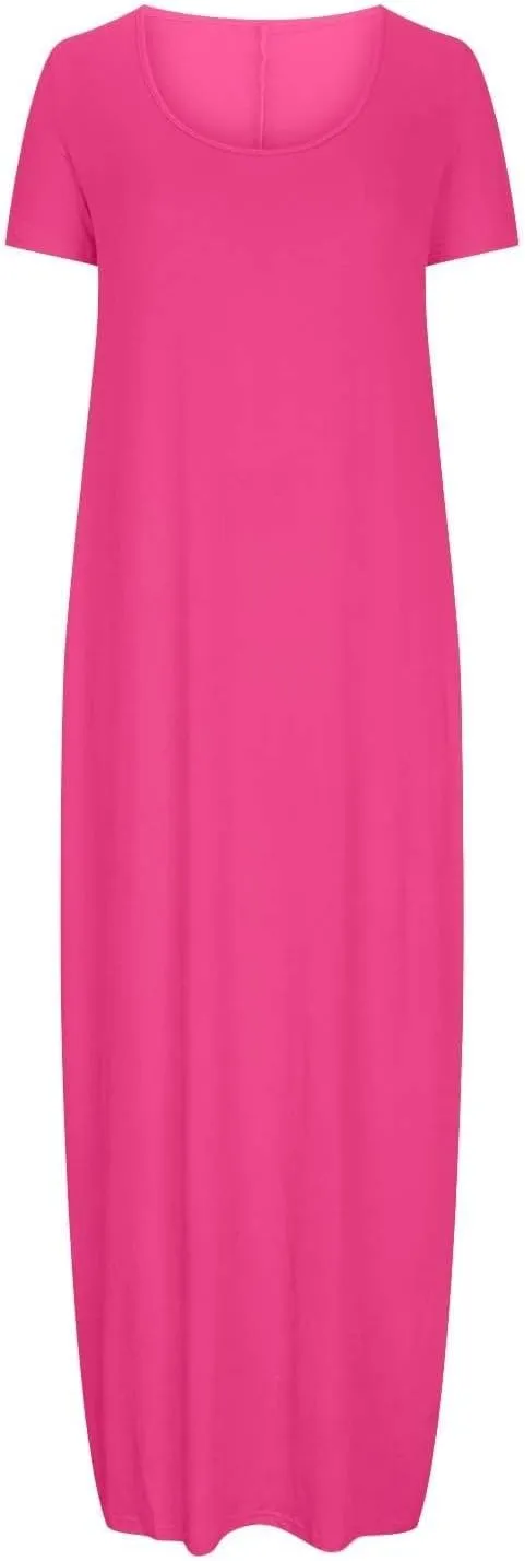 Dresses for Women 2025 Casual Summer Maxi Dresses Short Sleeve Round Neck Dress Plus Size Long Beach Vacation Sundress