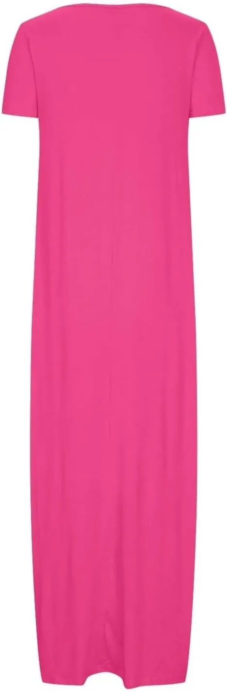 Dresses for Women 2025 Casual Summer Maxi Dresses Short Sleeve Round Neck Dress Plus Size Long Beach Vacation Sundress