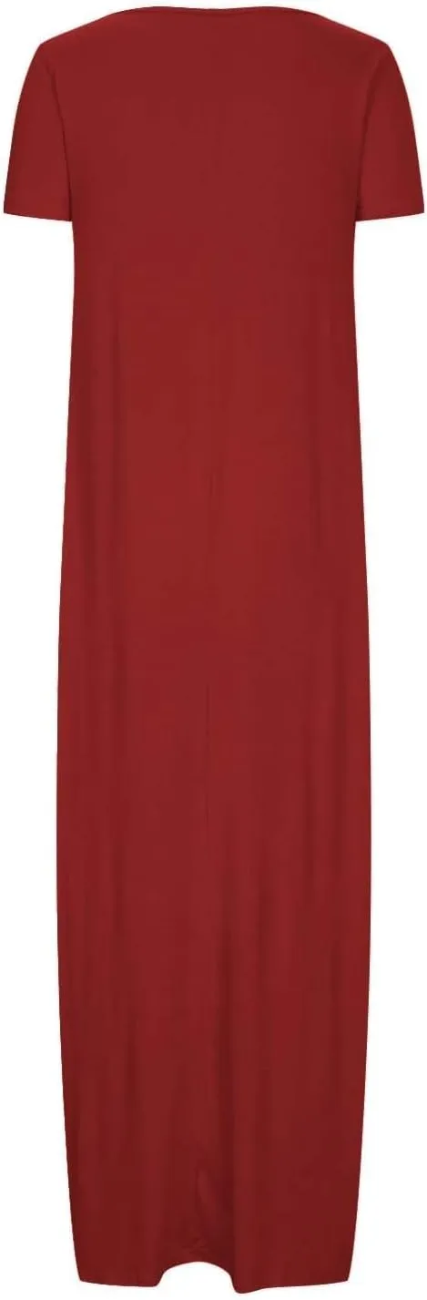 Dresses for Women 2025 Casual Summer Maxi Dresses Short Sleeve Round Neck Dress Plus Size Long Beach Vacation Sundress