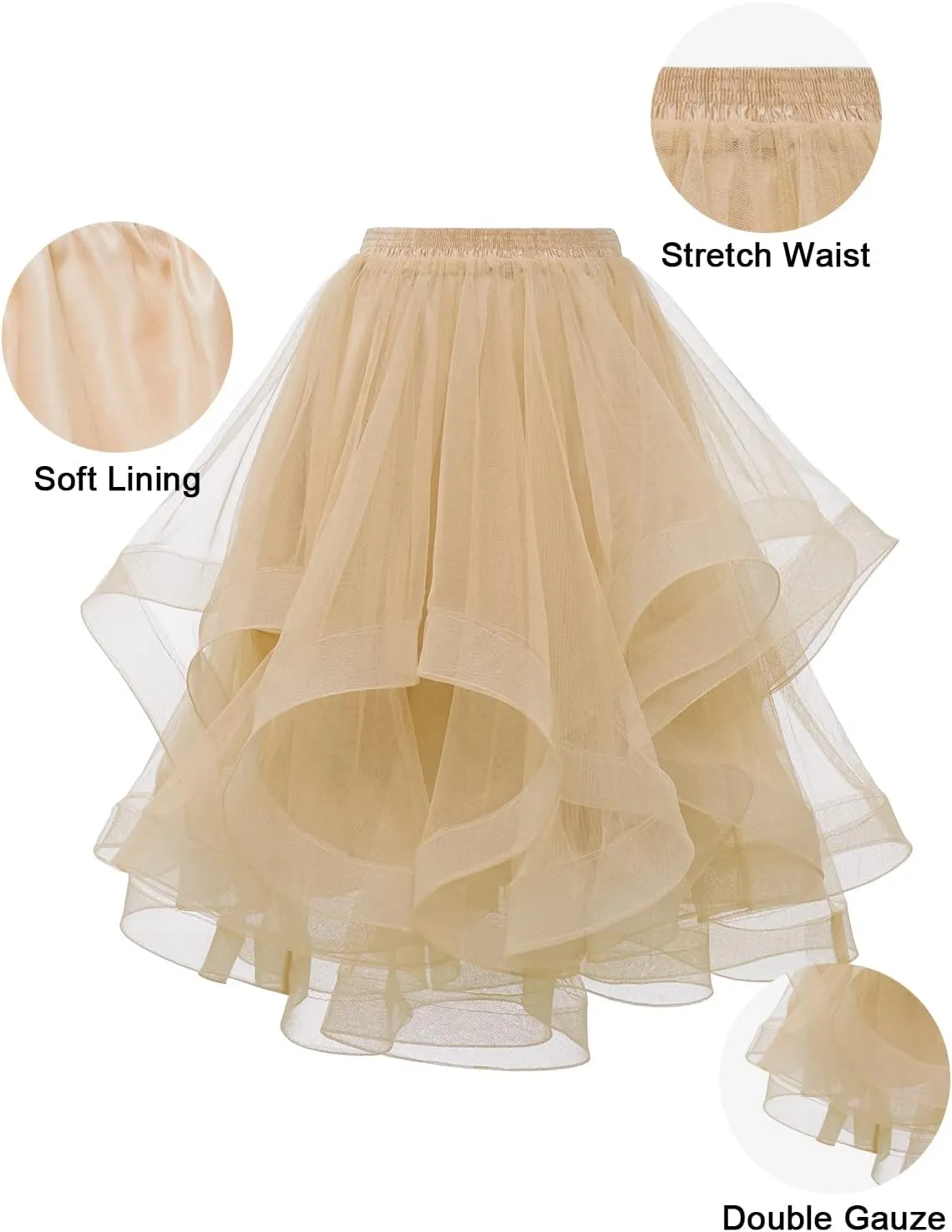 DRESSTELLS Tulle Skirts for Women, A Line Elastic Waist Tiered Layered Puffy Midi Long Party Tutu Skirt