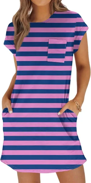 Each Vacation Clothes for Women, Women's T Shirt Dress Casual Short Sleeve Crewneck Dresses with Pockets