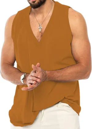 elselect Mens Muscle Tank Tops Casual Sleeveless V Neck T Shirt Loose Summer Tanks Gym Wear