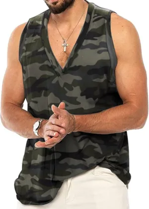 elselect Mens Muscle Tank Tops Casual Sleeveless V Neck T Shirt Loose Summer Tanks Gym Wear