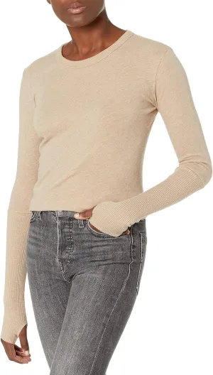 Enza Costa Women’s Cashmere Blend Cuffed Crew Top with Thumbholes